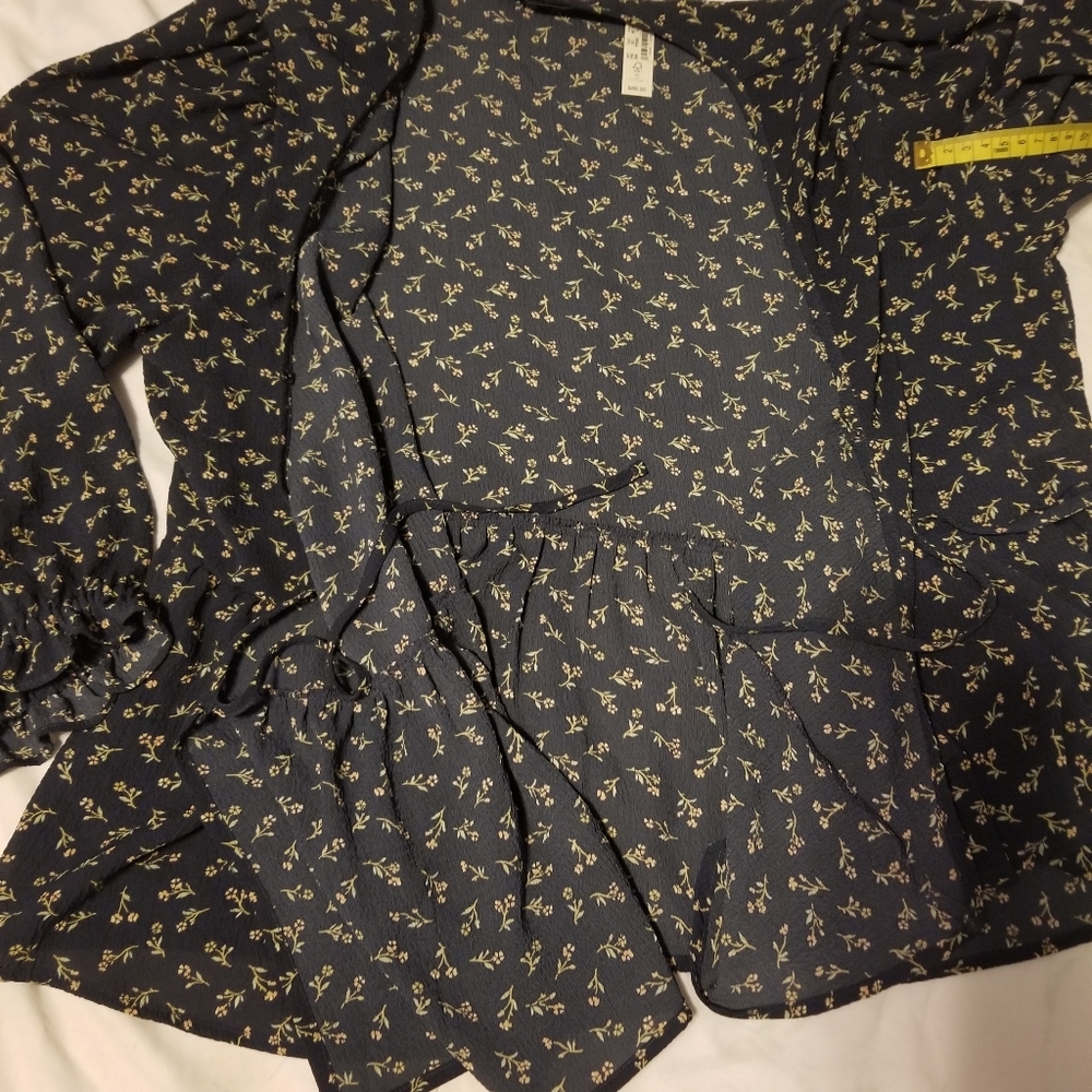 NWT Madewell Women's Wrap Blouse Size  XL Floral V-Neck 3/4 Sleeve Navy - Picture 8 of 12
